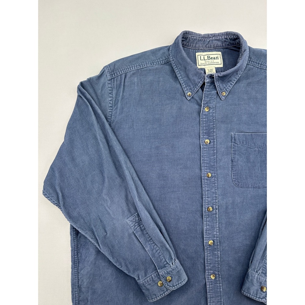 LL Bean Mens XL Blue Corduroy Long Sleeve Button Down Shirt Cotton Regular Fit